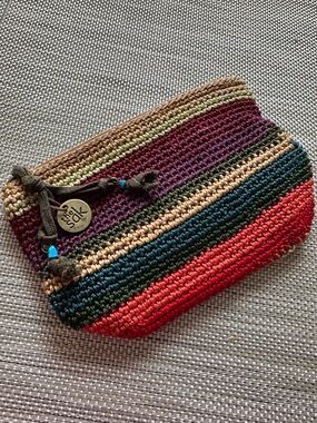 The Sak Red, Teal, Purple and Brown Crochet Stripe Pouch